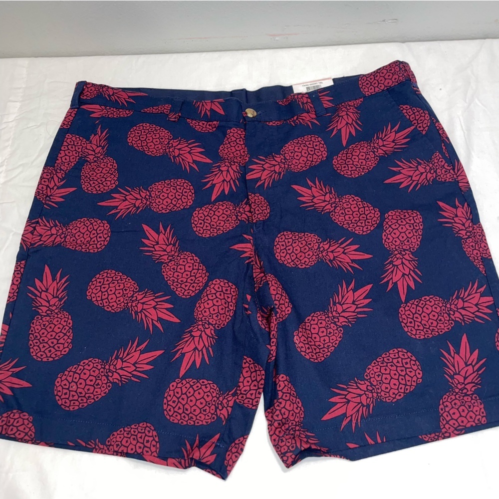 Club Room Men's Pineapple Print Stretch Chino Shorts Navy‎ Maroon Size 40
